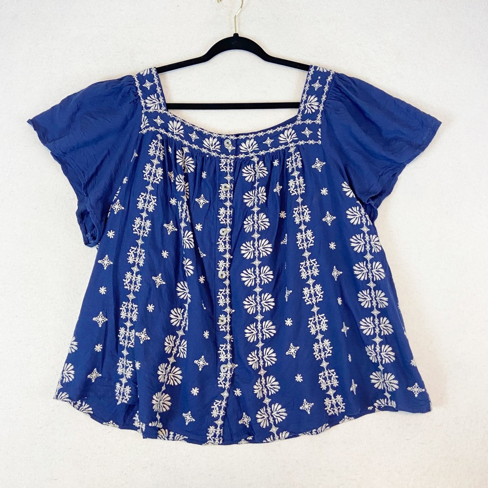 LOT Torrid Embroidered Peasant Tops Square‎ Neck Button Front Milkmaid Prairie - Picture 6 of 10